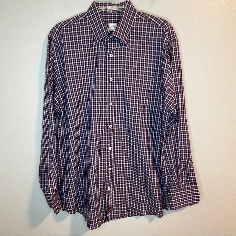 Peter Millar Men's Plaid Shirt - Purple and White